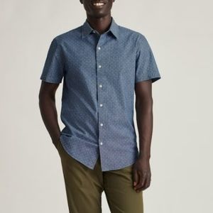 Bonobos Riviera Short Sleeve Shift Blue Chambray Dot Athletic Fit L